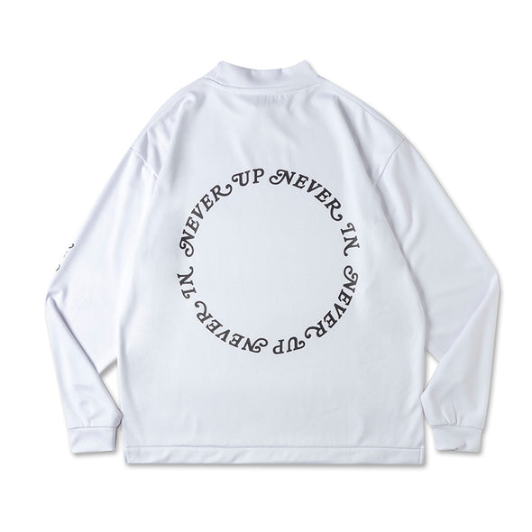NEVER UP,NEVER IN ROUND DESIGN L/S MOC TEE White×Black