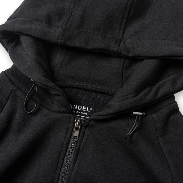 Zip Hoodie Sleeve Woven Label Black