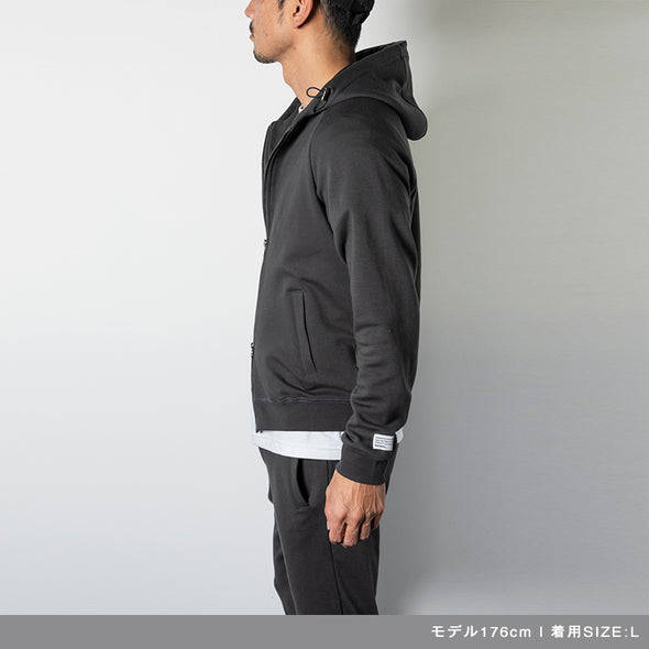 Zip Hoodie Sleeve Woven Label Charcoal Grey
