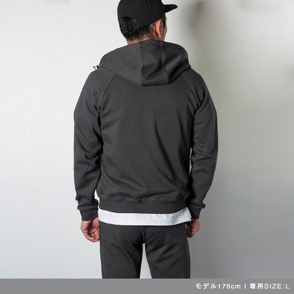 Zip Hoodie Sleeve Woven Label Charcoal Grey